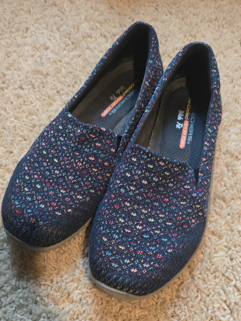 Skechers Navy Knit Slip-On Flats with Multicolor Speckle 9.5